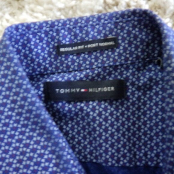 Tommy Hilfiger Men's Long Sleeve Button Down Dress Shirt Size Medium Blue Leafy - Picture 7 of 9